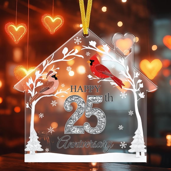 TAMAWIRE 25th Anniversary Silver Wedding Ornament, Ornament for Decorations, Christmas Tree Hanging Ornament, Home Decor, Present Gift Ideas for Couple