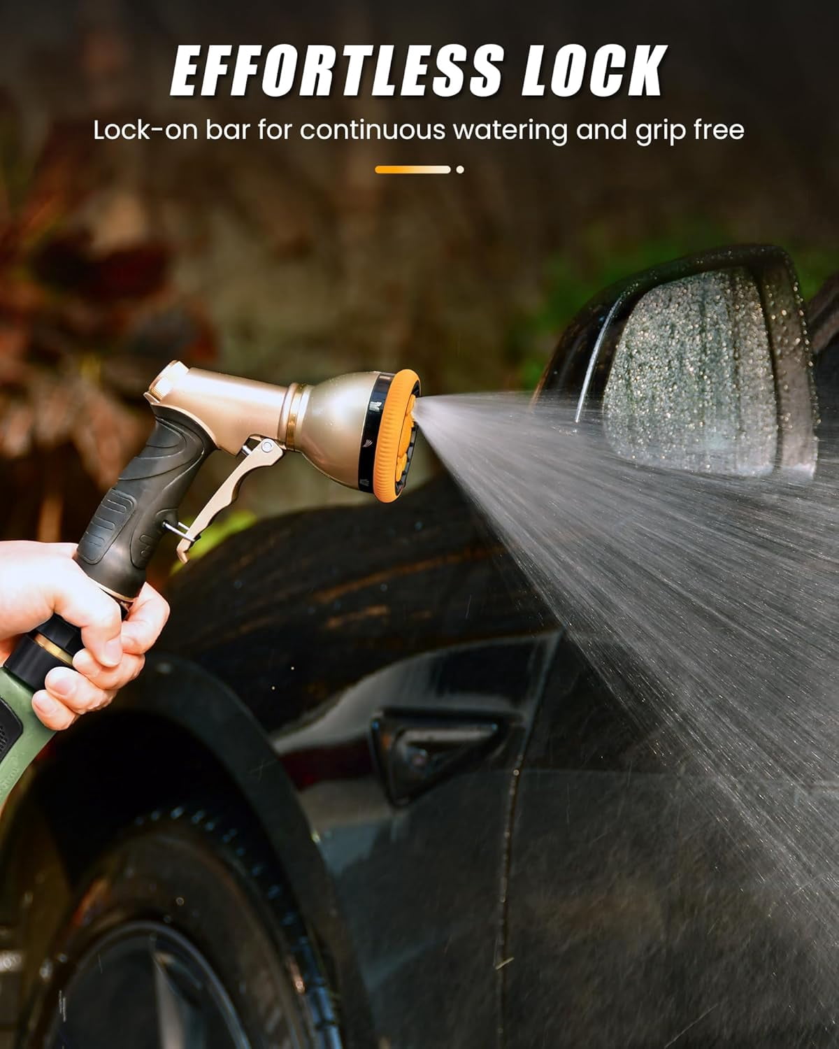Garden Hose Nozzle, Heavy Duty Metal Water Hose Sprayer Nozzle with 9 Adjustable Spray Patterns, High Pressure Hand Sprayer for Watering Plants, Lawns, Car and Pet Washing (1, Green)