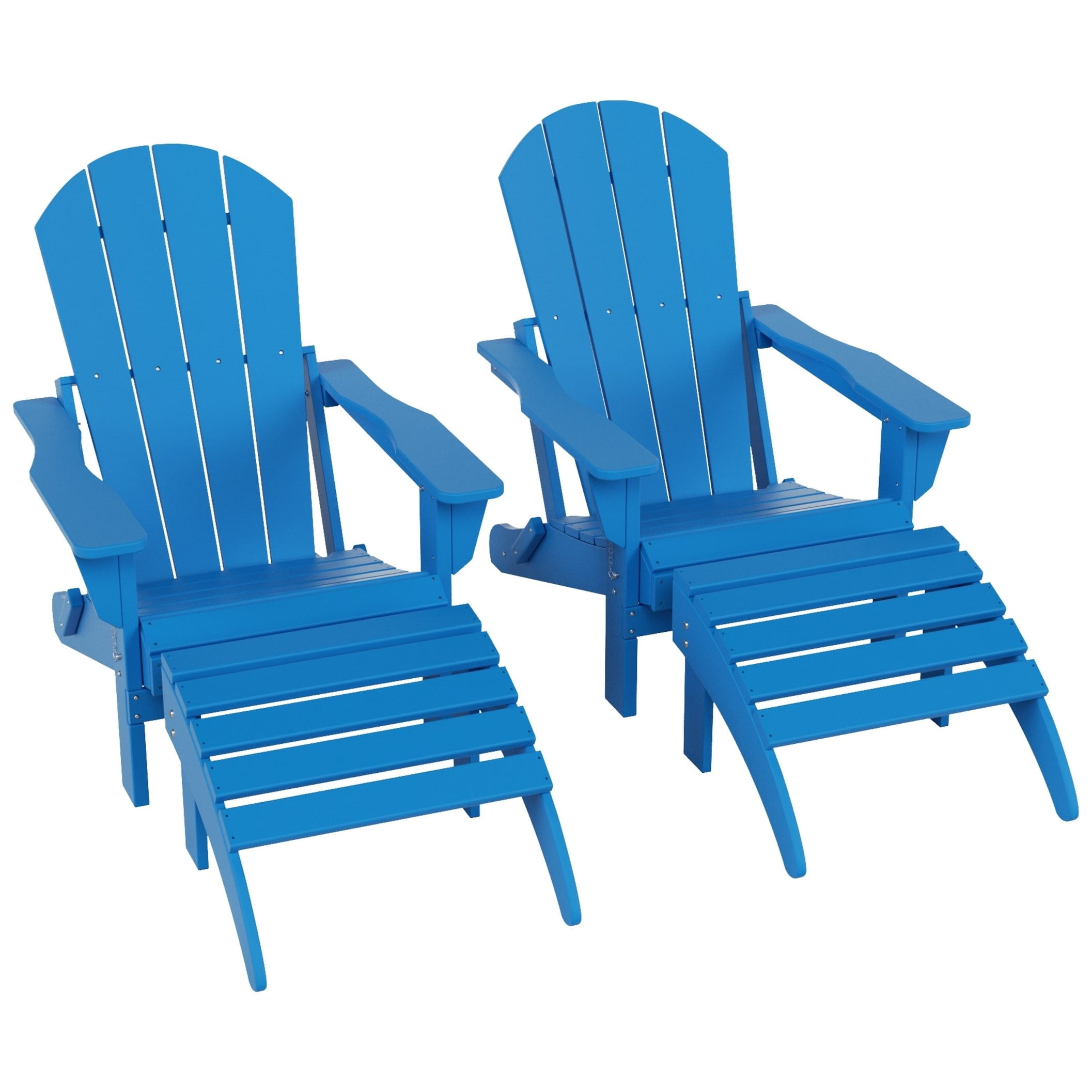 Polytrends  Laguna Hdpe All Weather Outdoor Patio Foldable Adirondack Chairs With Ottomans (5-Piece Set) Pacific Blue
