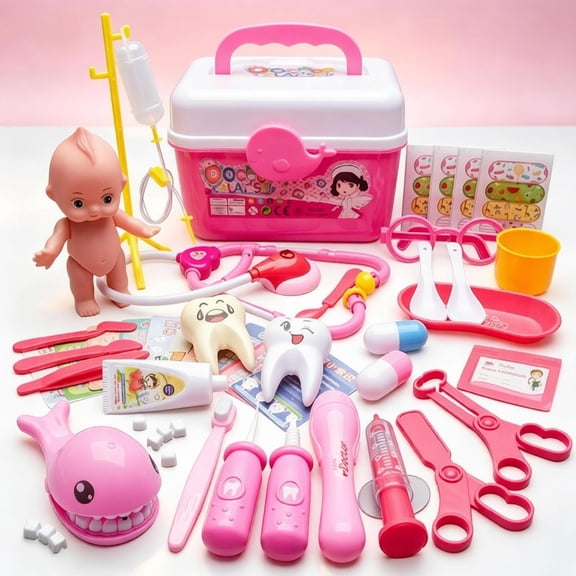 Kids Doctor & Dentist Pretend Play Kit, Toddler Medical Role Play Set, Educational Montessori Toy, Birthday Holiday Gift for Boys Girls Ages 3 4 5 6 Years Old