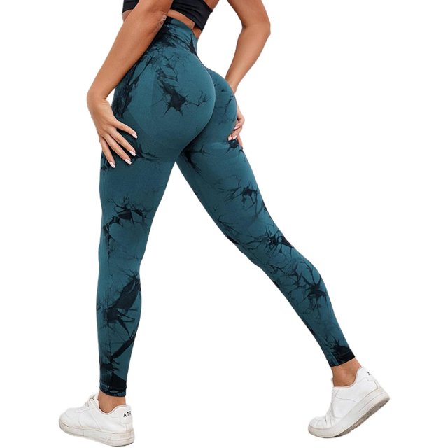 MBETA-pantalones ajustados de realce de cadera color melocotón con lazo lejía cintura alta pantalones ajustados para Yoga y Fitness mallas deportivas sin costuras Tie Dye