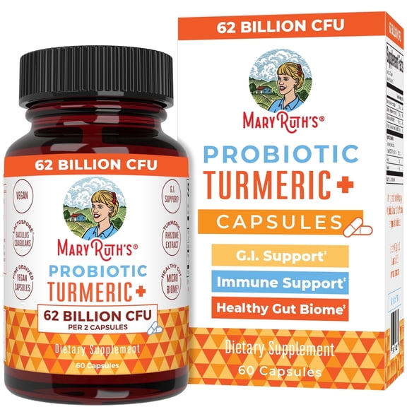 MaryRuth's Probiotic Turmeric  Capsules, Immune Support, G.I. Support, Gut Health, Vegan, Dairy-Free, Adult, 60 Count