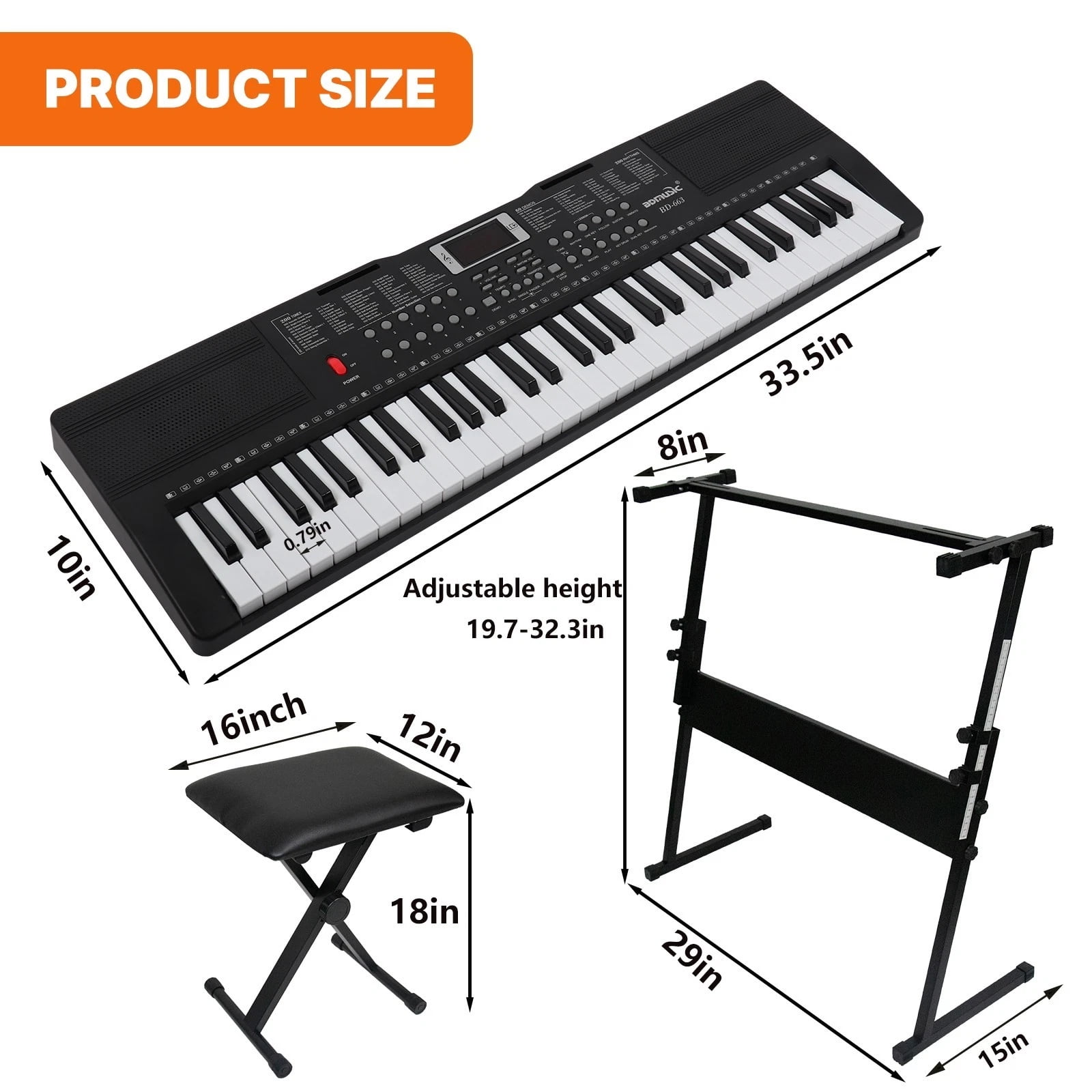 iMeshbean 61 Key Light Up Electronic Piano Keyboard with Adjustable Stand, Headphones, Microphone - Beginner to Professional