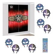 WWE Birthday Party Supplies Bundle includes 1 Scene Setters Wall Decorating Kit Picture Backdrop, 8 Party Paper Mak, 1 Dinosaur Sticker Sheet