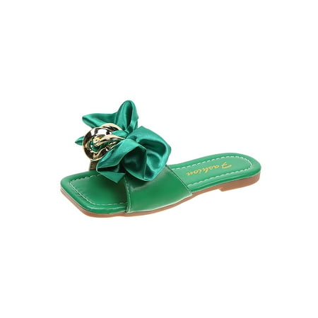 

Rotosw Kids Slides Slip On Flat Sandals Square Toe Slide Sandal Girl s Summer Slippers Girls Comfort Green 10C