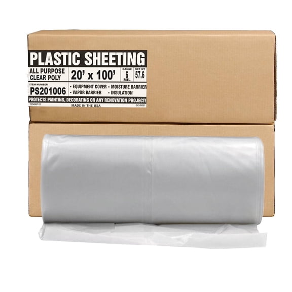 Aluf Plastics Plastic Sheeting - 20' x 100', 6 MIL Heavy Duty Gauge - Clear Vapor and Moisture Barrier Sheet Tarp/Drop Cloth for Greenhouses, Painting, Furniture Covers, Carpet Cover, Floor, Paint,