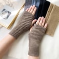 thumbnail image 2 of Sunjoy Tech 1 Pair Women Mittens Knitted Half Finger Solid Color High Elasticity Striped Texture Warm Soft Winter Gloves for School, 2 of 2