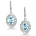 thumbnail image 2 of Gem Stone King 925 Sterling Silver Blue Zircon and White Moissanite Dangle Earrings for Women (1.81 Cttw, Gemstone Birthstone, Oval 6X4MM), 2 of 4