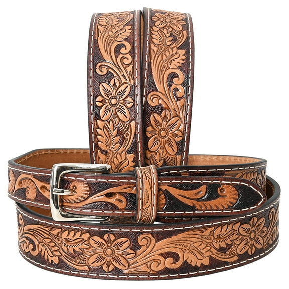 BAR H EQUINE 32 In Floral Hand Tooled Western Genuine Leather Belt Brown
