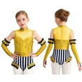 thumbnail image 6 of iiniim Girls Circus Outfit Sequin Striped Leotard with Arm Sleeve Set for Carnival Fancy Party Yellow 8, 6 of 7