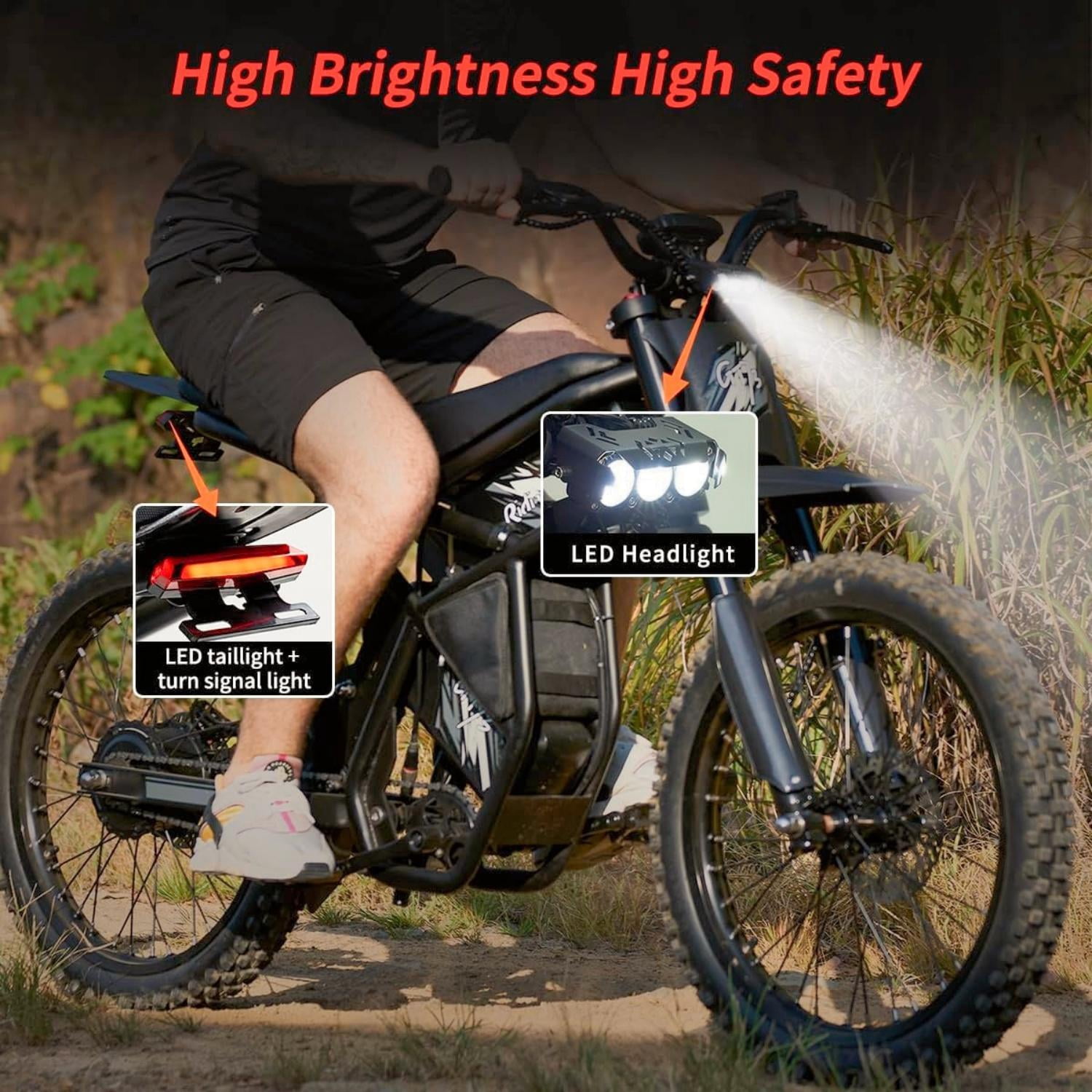 Ridingtimes GT73 Electric Dirt Bike for Adults 2400W Electric Bike with 48V 18.2AH*2 Removable Batteries 37MPH/85Mile Range 25" x2" Motorcycle Tires Dual Hydraulic Brakes & Full Suspension UL2849 MTB