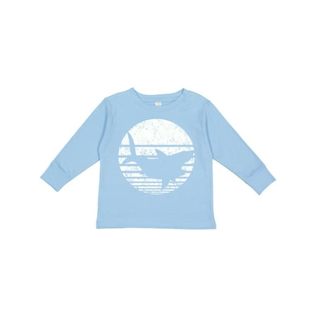 

Inktastic Shark Silhouette and Sunset in White- Distressed Gift Toddler Boy or Toddler Girl Long Sleeve T-Shirt