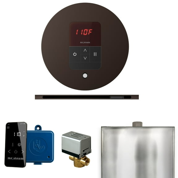 Mr Steam Basic Butler Steam Shower Pkg w/Round iTempo Control and Linear Steamhead in OilRubBronze