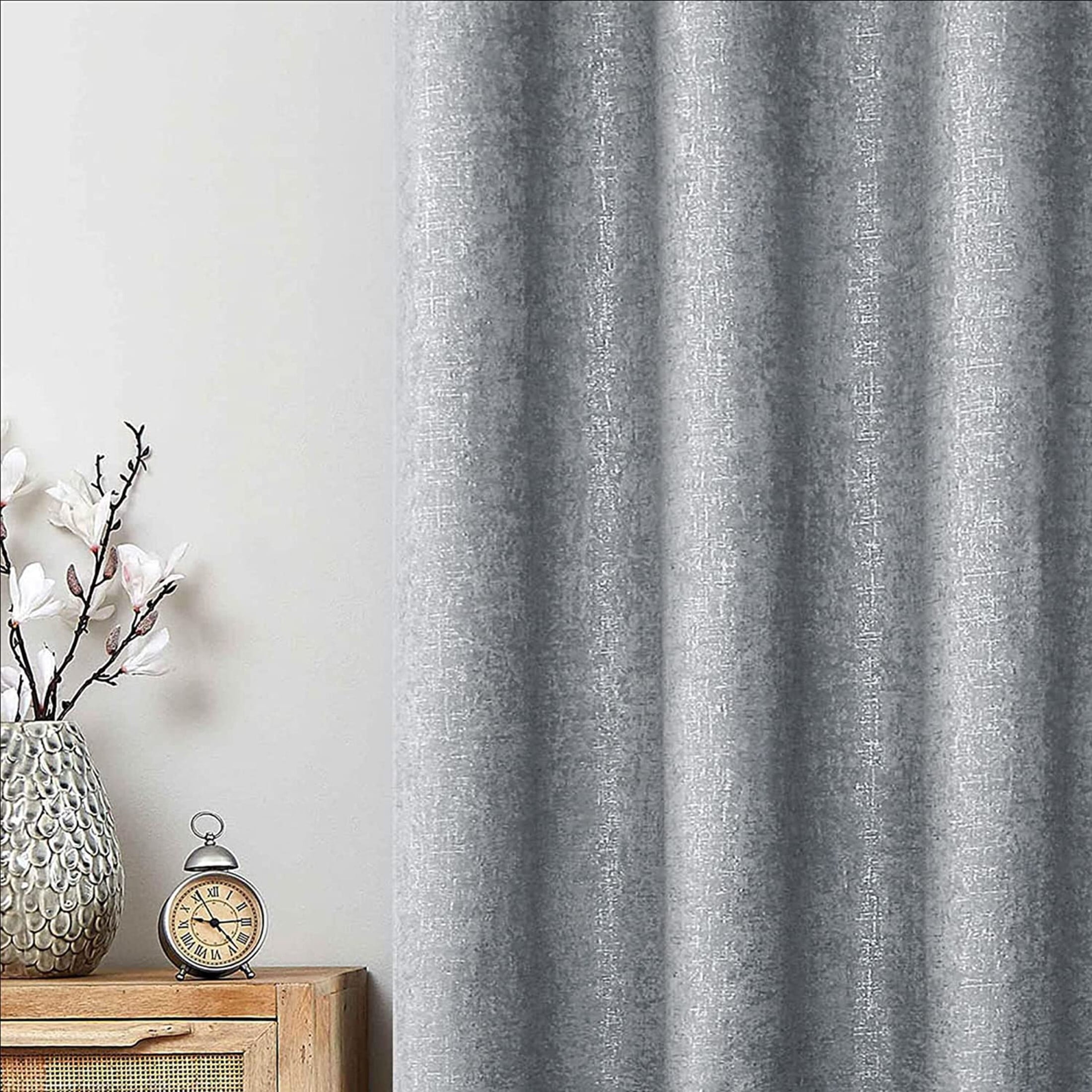 Pinewave Gray Sparkle Blackout Curtains Luxury Silver Metallic Chic Glitter Drapes for Bedroom,Grommet Top,52"Wx63"L,2 Pcs