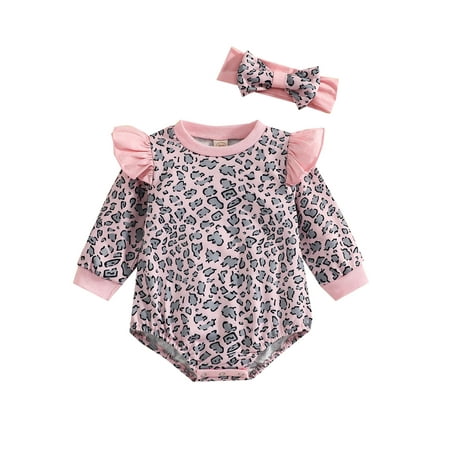 

Kids Baby Girl Romper Long Sleeve Leopard Playsuit With Headband