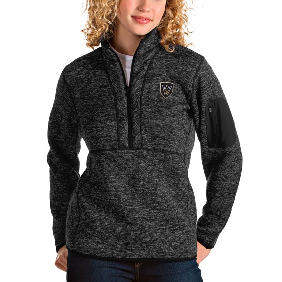 Women's Antigua Heathered Black Vancouver Warriors Fortune Half-Zip Pullover Jacket