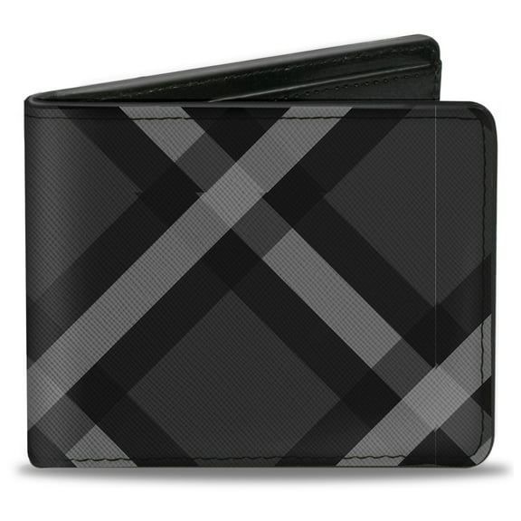 Buckle-Down Wallet, Bifold, Buffalo Plaid X Charcoal Black Gray, Vegan Leather