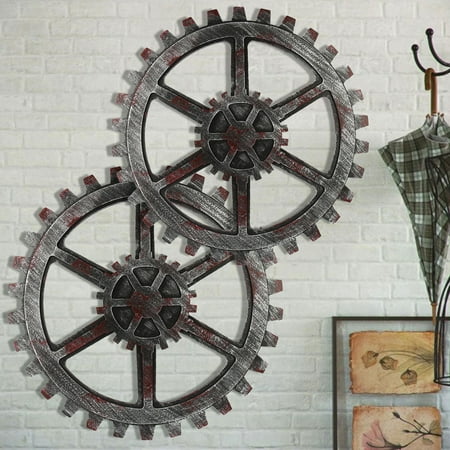 Vintage Industrial Wood Wooden Gear Art Music Bar Cafe Shop Wall Hanging Retro Decor