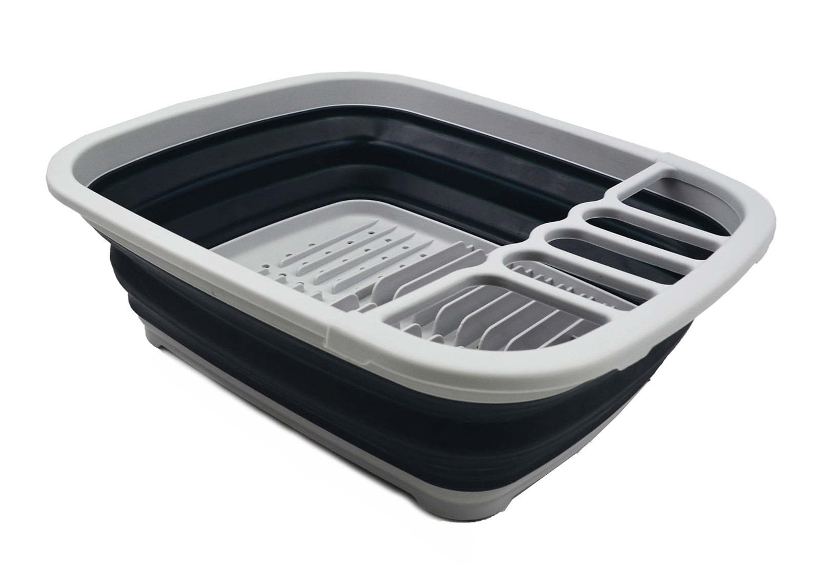SAMMART 8L (2.11Gallons) Collapsible Dish Drainer - Foldable Drying Rack - Portable Dinnerware Organizer - Space Saving (Grey/Slate Grey