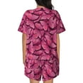 thumbnail image 3 of Naloa Pink Butterfly Women's Short-Sleeved Pajama Set, Loungewear, Summer pajamas, Breathable Cozy - Small, 3 of 9