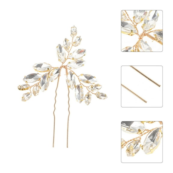 DRAFIDEEP Rhinestone Hair Pin 1Set U Shaped Golden Metal Hair Decoration for Women Girls Proms and Performances