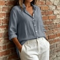 thumbnail image 6 of VBVC Women's Cotton-Linen Button Down Shirt , Ladies' Lightweight Long Sleeve Blouse , Casual Collared Tunic For Women,Gray,S-2XL, 6 of 10