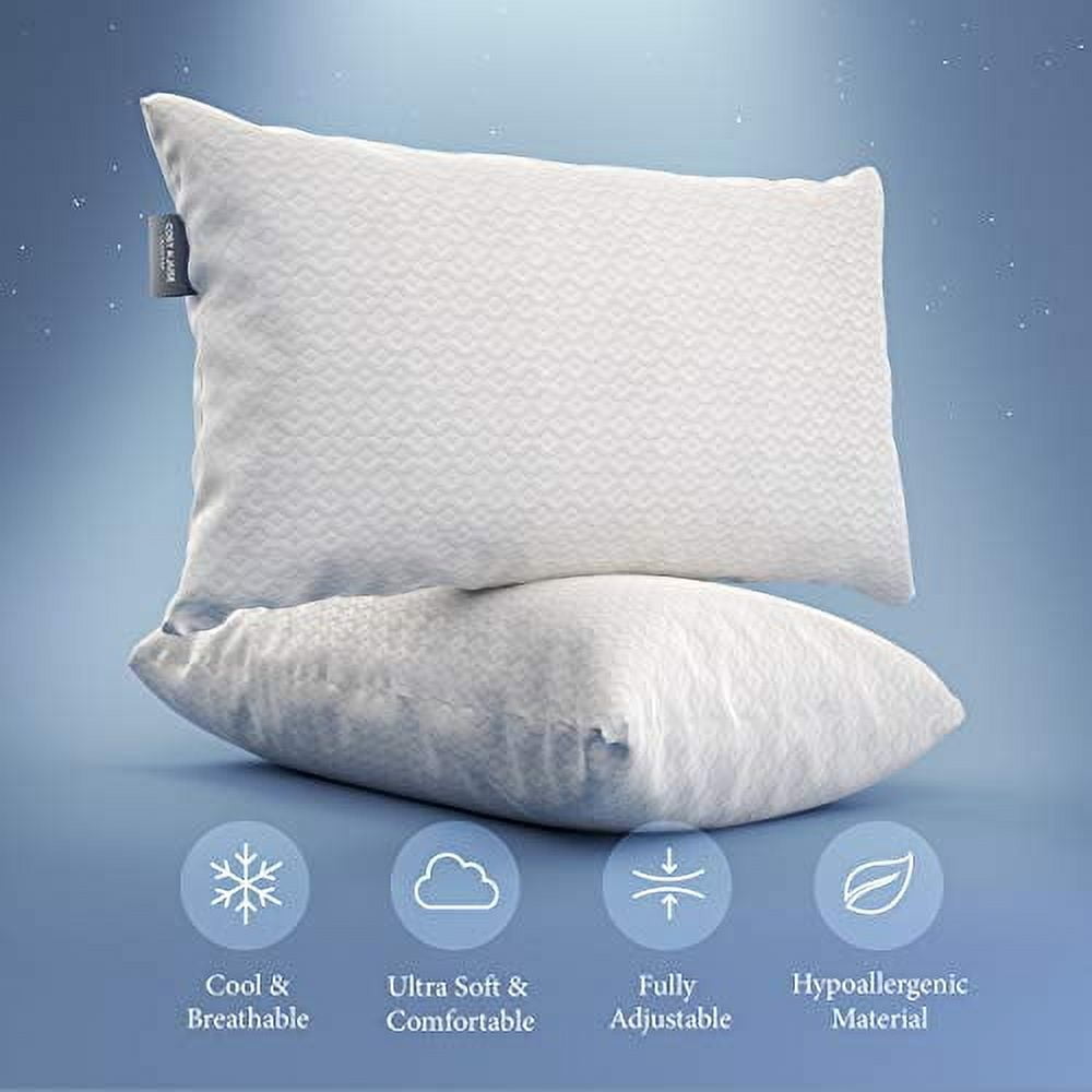 Cosy House Collection Luxury Bamboo Shredded Memory Foam Pillow - Adjustable & Removable Fill - Ultra Soft, Cool & Breathable Cover with Zipper Closure for Side, Back, and Stomach Sleepers (Queen)