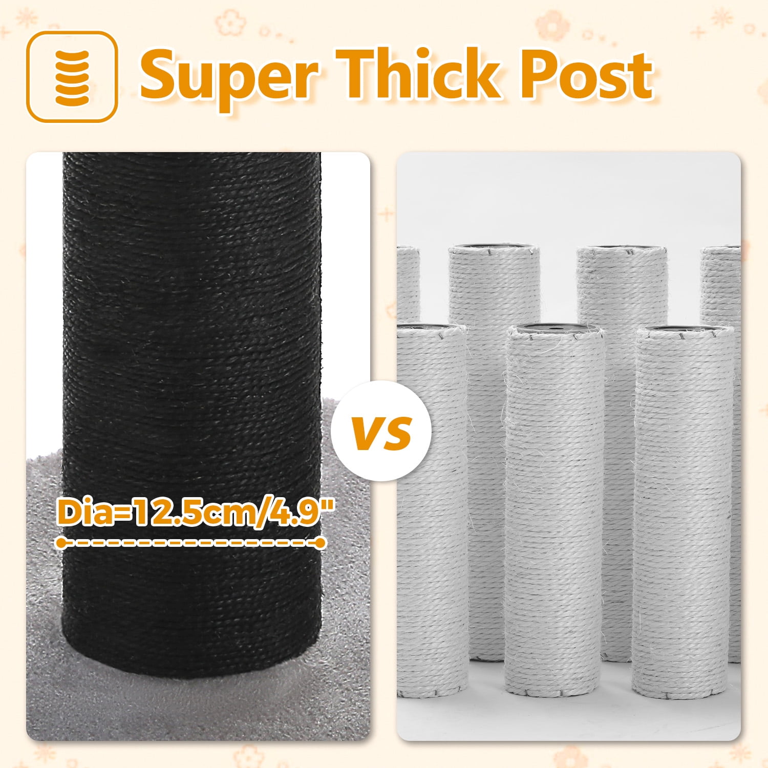 PEQULTI 36" Large Cat Scratching Post Tall Cat Scratcher for Indoor Pet  with Flower Perch Gray