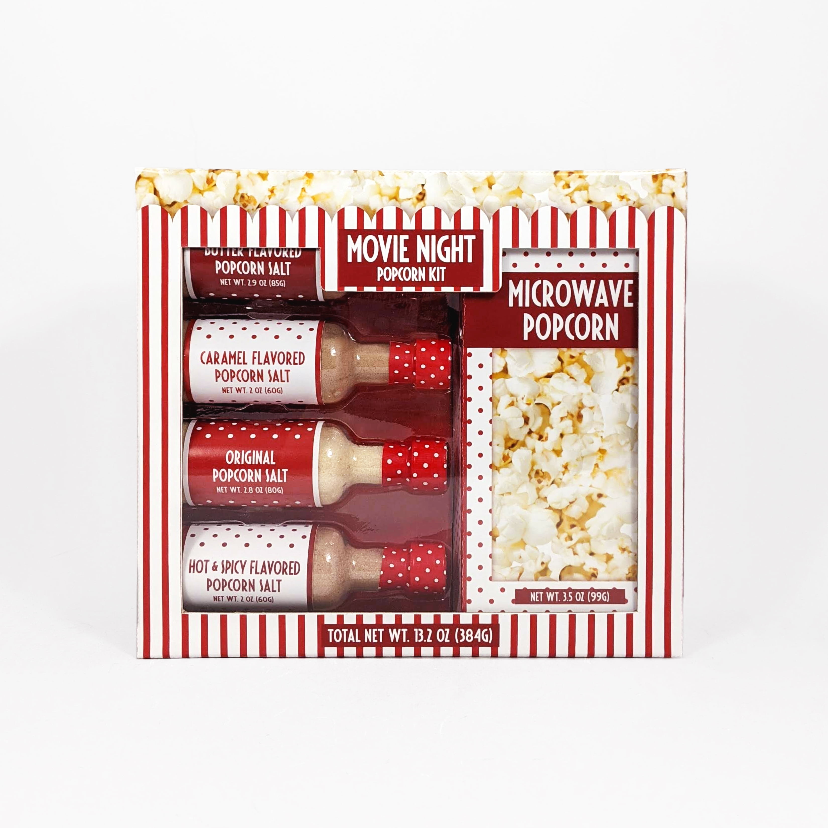 Movie Night Popcorn Kit includes Microwave Popcorn and Assorted Flavored Seasoning Salts