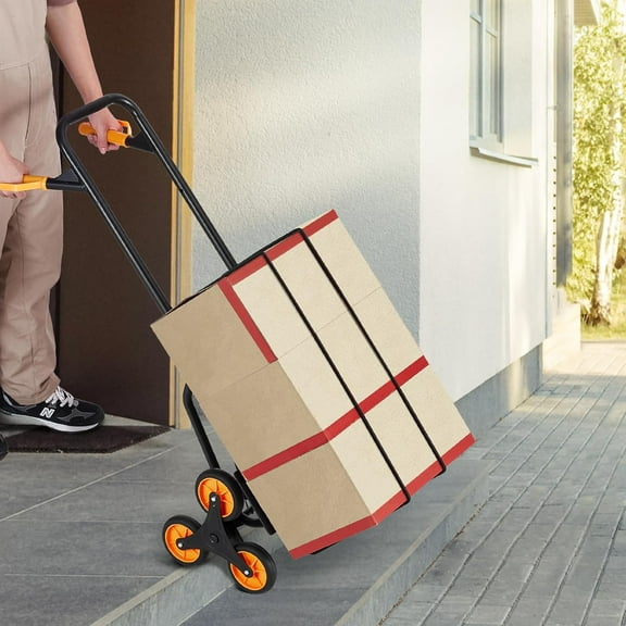 Stair Climbing Cart, 440 lbs Capacity Stair Climber Hand Truck and Dolly, Heavy-Duty Folding Trolley Cart with Dual Handle, 6 Wheels & 2 Elastic Ropes for Home Office Shopping Moving Warehouse