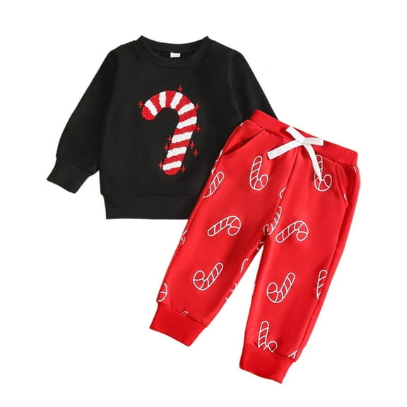 Hifoo Winter Boys Casual Tracksuit Long Sleeve Tops With Cane Design Comfortable Pants Soft Fuzzy Athletic Outfits Sets Kids Holiday Season Soft Clothes Sets