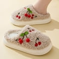 thumbnail image 4 of Xfvqtps Womens Furry Slippers Large Size Soft Fleece Cute Cherry Thick Bottom Memory Foam Soft Sole Comfortable Non-Slip Warm Winter Home Slippers Khaki, 4 of 7