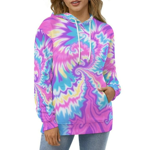 Pastel Tie Dye Swirl Hoodies Long-Sleeve Spring Fashion Oversize Loose Hooded Sweatshirts