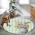thumbnail image 4 of Happy Easter Round Rug 4ft Washable Circle Entryway Rugs Non Slip Cute Bunny Spring Flowers Butterfly Green Plaid Area Rug Indoor Floor Carpet for Bedroom Kitchen Living Room Home Office Dining Room, 4 of 8