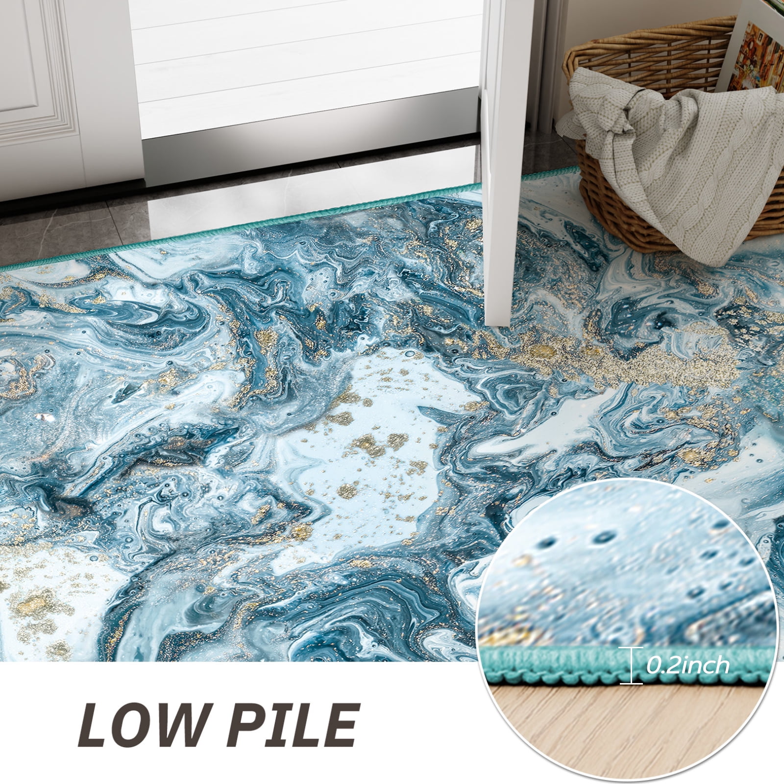 Cozylore 6'x9' Area Rugs for Living Room Artistic Style Modern Rug Soft Low Pile Non Slip Carpet Machine Washable Indoor Rug for Bedroom Dining Room Office, Blue