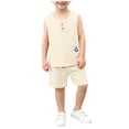 thumbnail image 3 of Loopsun Boys Girls Round Neck Tank Top Knit Cami and Shorts Elastic Waist Summer Casual Outfit White, 1-2 Years, 3 of 5
