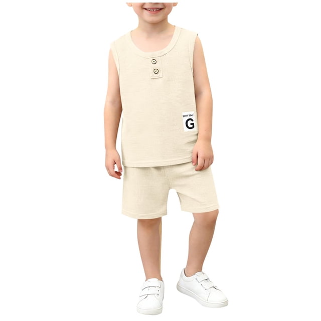 Niños sin Mangas Camisetas Estilo Hombres Y Niños de Verano de Manga Corta Conjuntos con Pantalones Cortos de Cintura Elástica, Tela de Punto Suave Transpirable para Niños Y Niñas, Camisetas de Niños