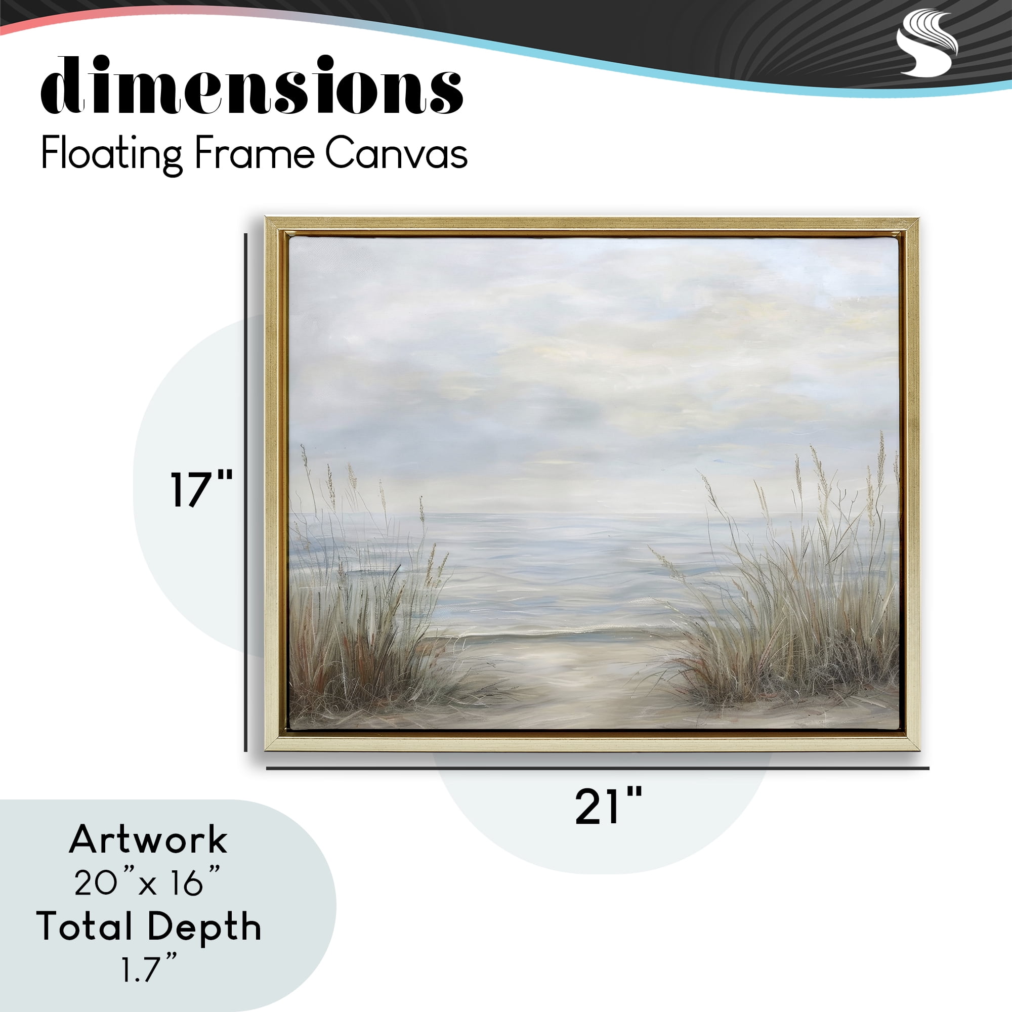 Stupell Industries Silent Beach with Seaside Dunes Gold Framed Floater Canvas Wall Art, design by Petal Prints Design