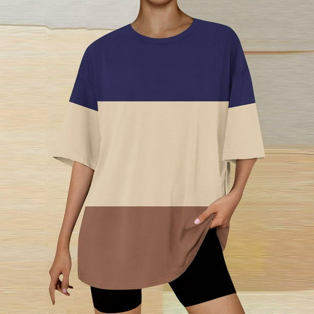 Fiudx Ofertas Del Día Camiseta Informal con Estampado de Letras para Mujer, Top de Manga Corta con Cuello Redondo y Hombros Caídos