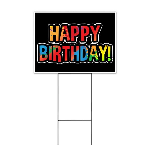 Happy Birthday (18" x 24") Yard Sign, Includes Metal Step Stake