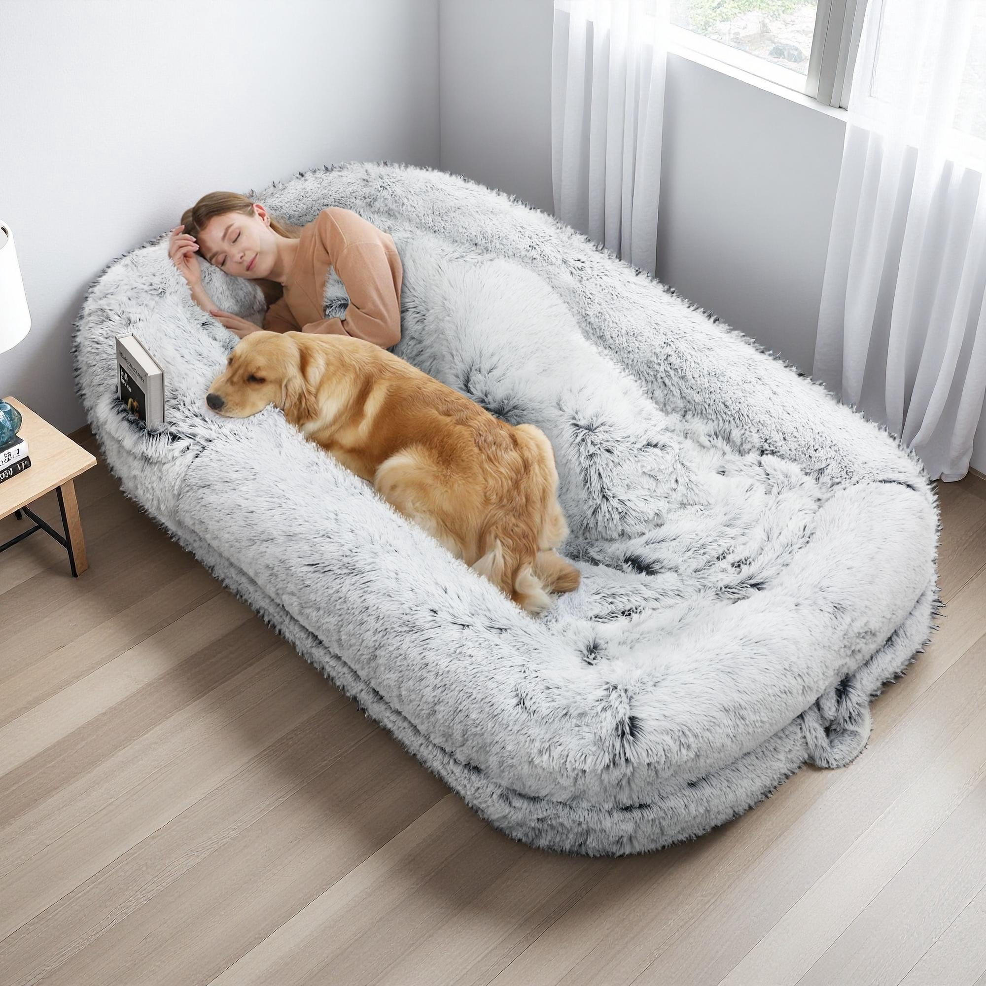 TUAREX Human Dog Bed for Adults, 76"x46"x10" Large Human Size Dog Bed, Removable Cover, Washable, Waterproof, Orthopedic Design, Light Grey