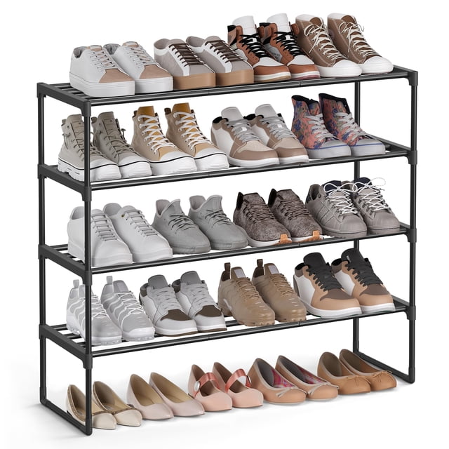 SONGMICS - Zapatero organizador de zapatos de 4 niveles, estante de almacenamiento de zapatos de metal para 20 pares de zapatos, fácil de montar, entrada, negro ULSA14BK