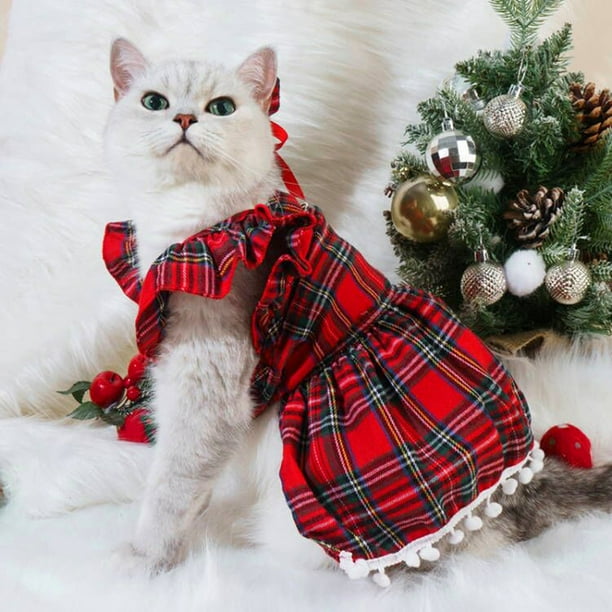 Christmas Pet Dog Dress Cat Dress Christmas Plaid Clothing