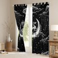 thumbnail image 3 of Homewish Boho Dragon Kitchen Curtains,Hippie Moon Print Black Out Curtains Pack of 2 (42x63 Each),Black White, 3 of 6