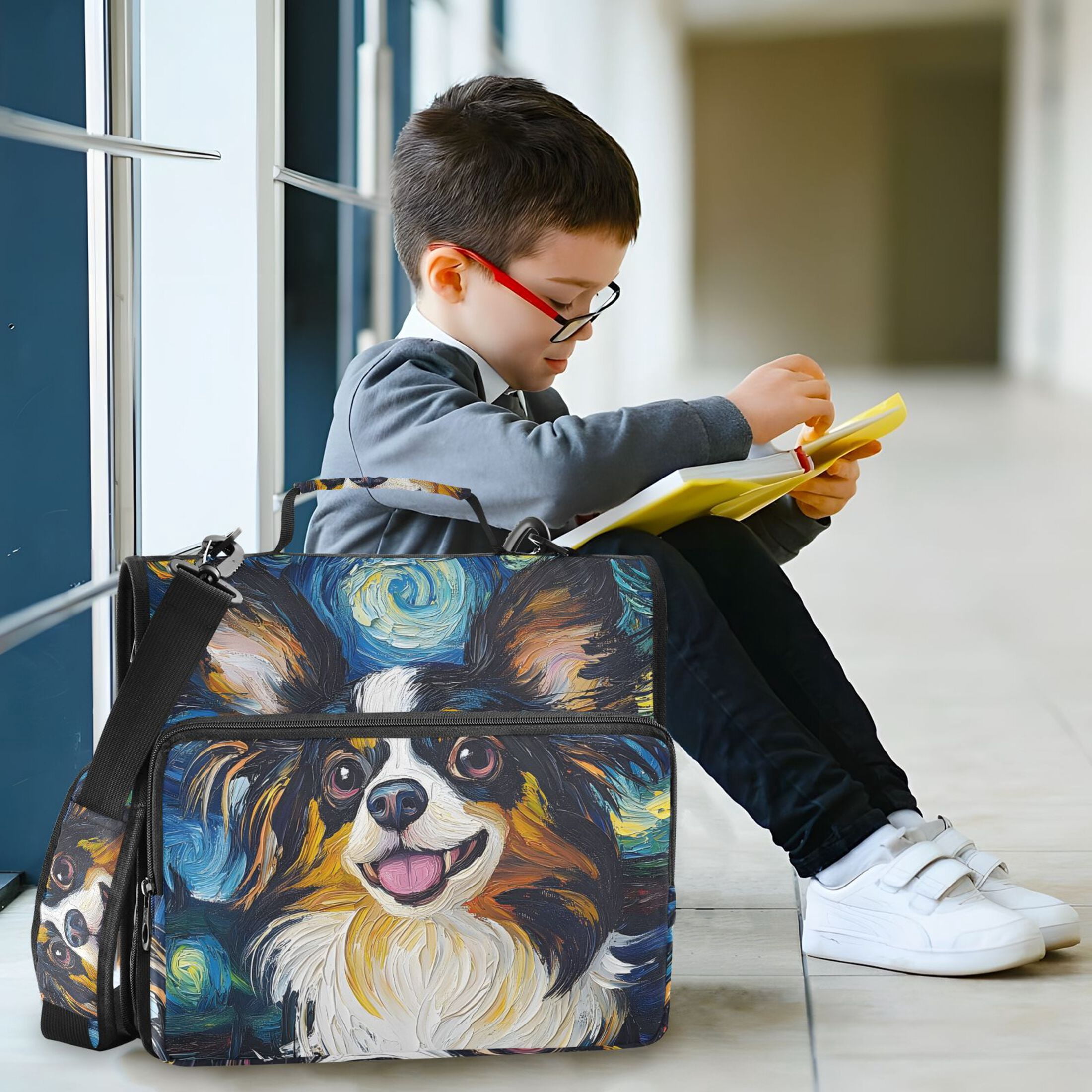 3 Ring Zipper Binder with Shoulder Strap Waterproof Trapper Keeper 2 Inch D-Ring 500 Sheets Capacity Dog and Starry Sky
