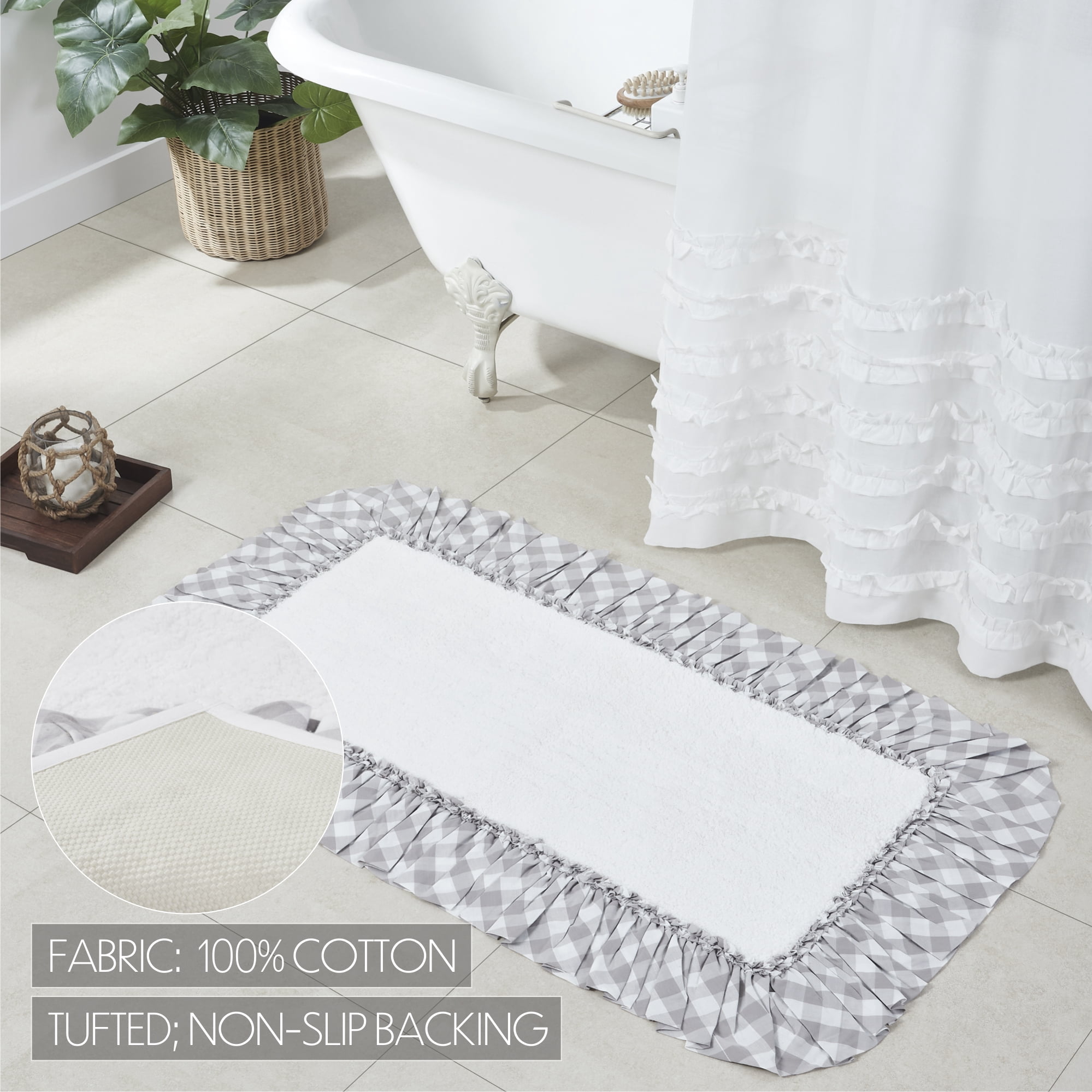 VHC Brands Annie Buffalo Check Bath Mat, Gray, 27x48