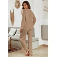 thumbnail image 3 of Ekouaer Women's Waffle Knit Pajama Sets Comfy Long Sleeve Lounge Sets 2 Piece Matching Pj Sets with Pockets, 3 of 7