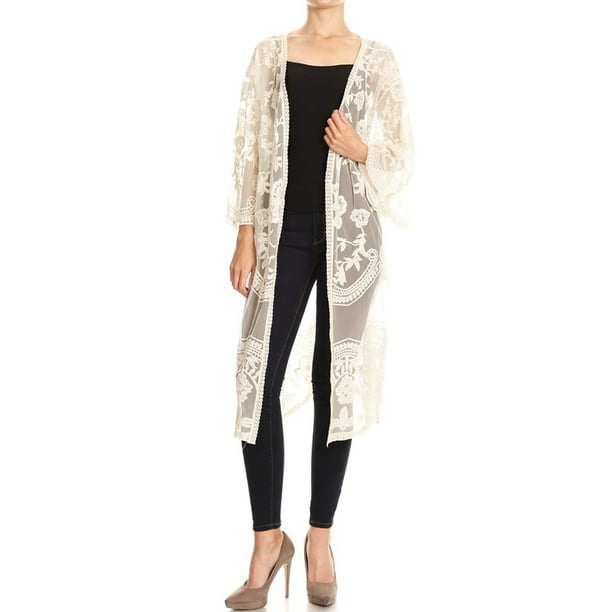 Summer Long Embroidered Lace Kimono Half Sleeves Outerwear Cardigans For  Women - Walmart.com