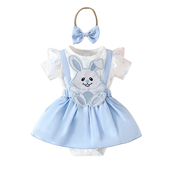 Staki Newborn Dresses for Baby Girls Infant Newborn Baby Girl Lace Romper Dress Floral Lace Outfits Summer Toddler Clothes Jumpsuit with Headband 0-18M(Light Blue,0-3 Months)