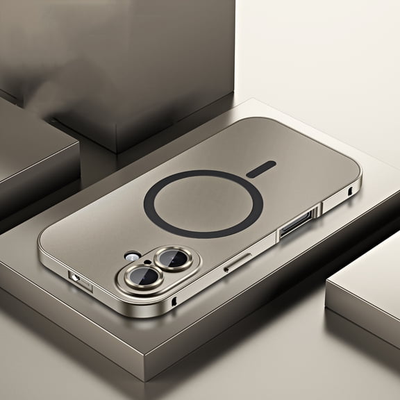 Magnetic Case for iPhone 16 Compatible with Mag-Safe, Aluminum Alloy Metal Phone Case with Camera Lens Protector, Shockproof Secure Buckle Non-Slip Cover for iPhone 16, Titanium